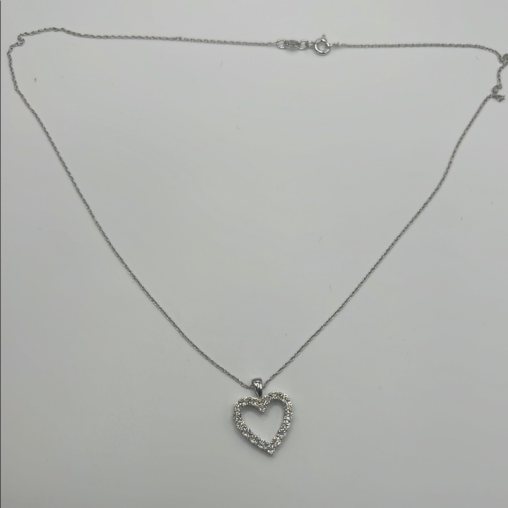 Saks Fifth Avenue Diamond 14kt white gold pltd Silver Heart Necklace